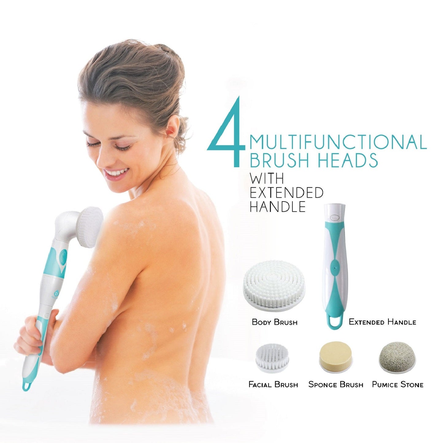 Cepillo de limpieza facial y corporal avanzado con mango extendido