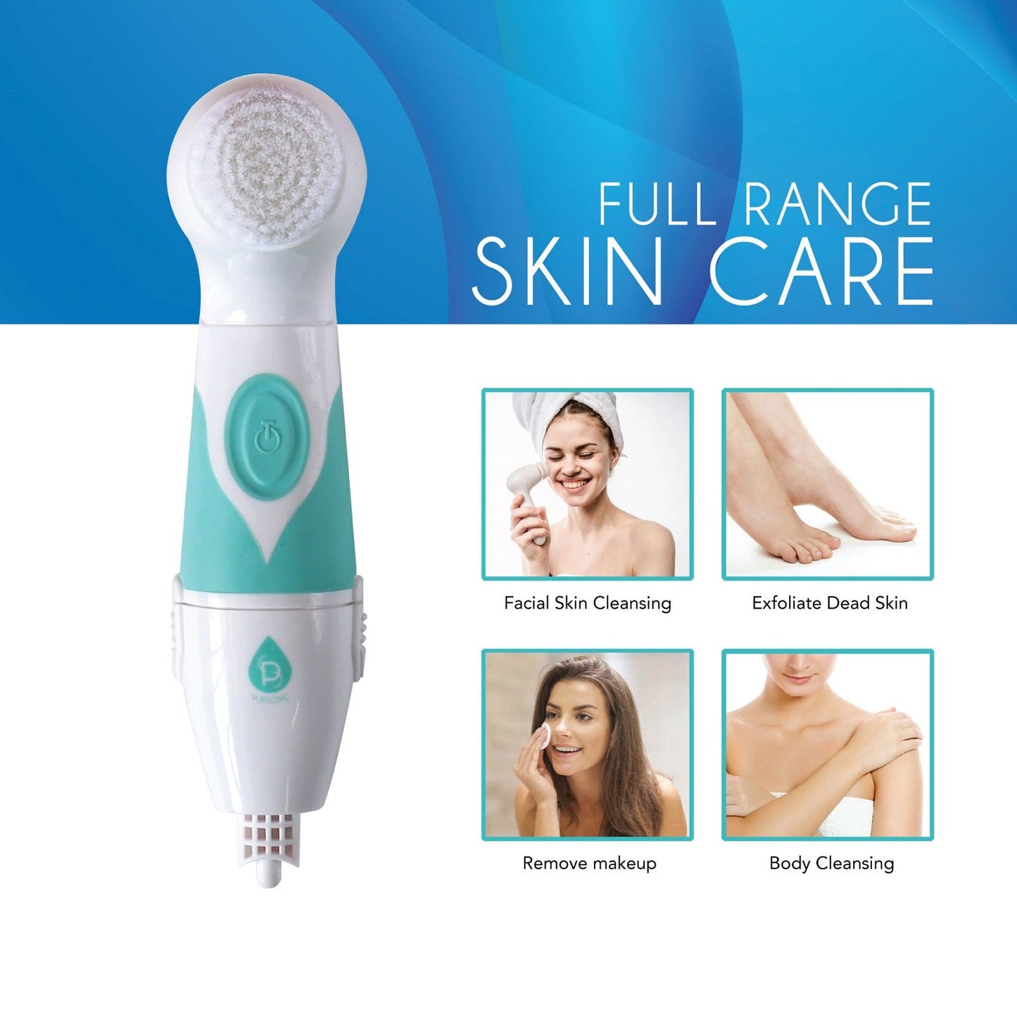 Cepillo de limpieza facial y corporal avanzado con mango extendido