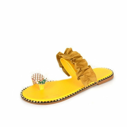 Sandalias de playa con punta plana y diseño de perla de piña para mujer