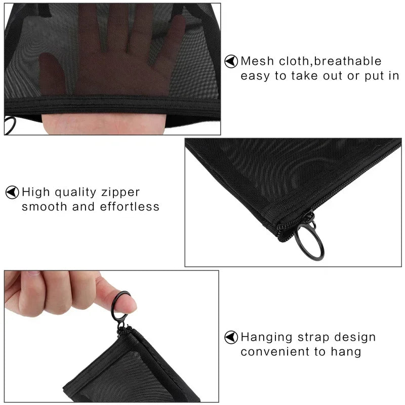 Bolsa de maquillaje de malla negra para mujer, bolsa de cosméticos transparente, pequeña y grande
