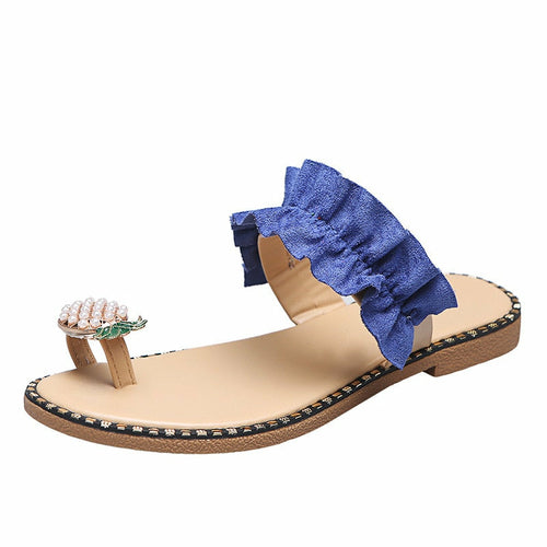Sandalias de playa con punta plana y diseño de perla de piña para mujer