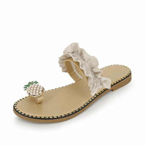 Sandalias de playa con punta plana y diseño de perla de piña para mujer