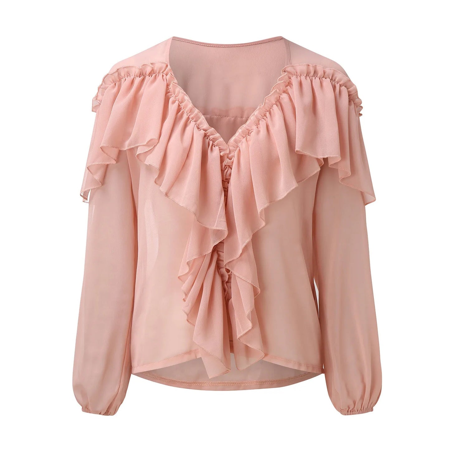 Blusa elegante de gasa con volantes