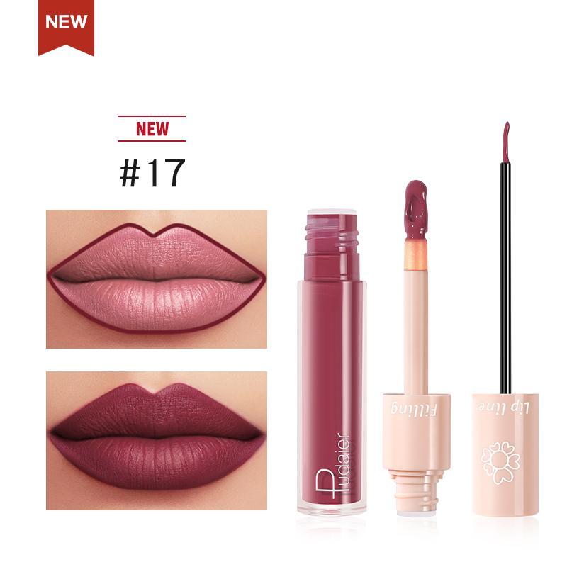 Delineador de labios y lápiz labial líquido mate Pudaier Duo - Color n.° 17 Berry