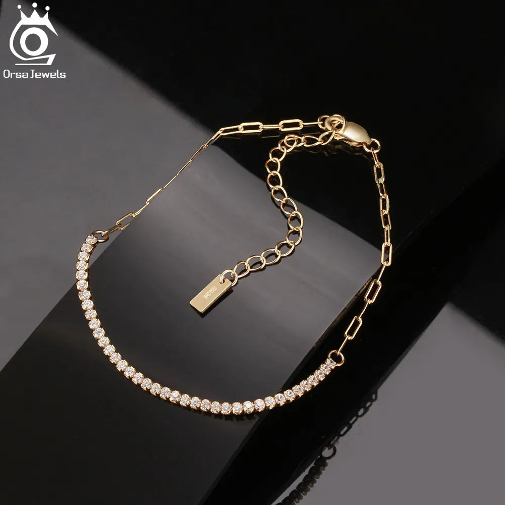 Bracelet tennis trombone plaqué or 14 carats