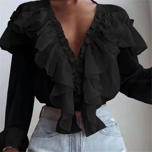 Blusa elegante de gasa con volantes
