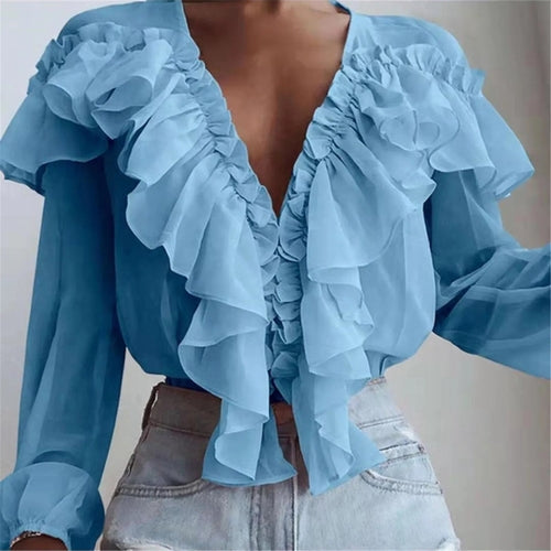 Blusa elegante de gasa con volantes