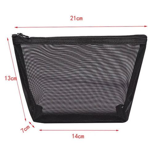 Bolsa de maquillaje de malla negra para mujer, bolsa de cosméticos transparente, pequeña y grande