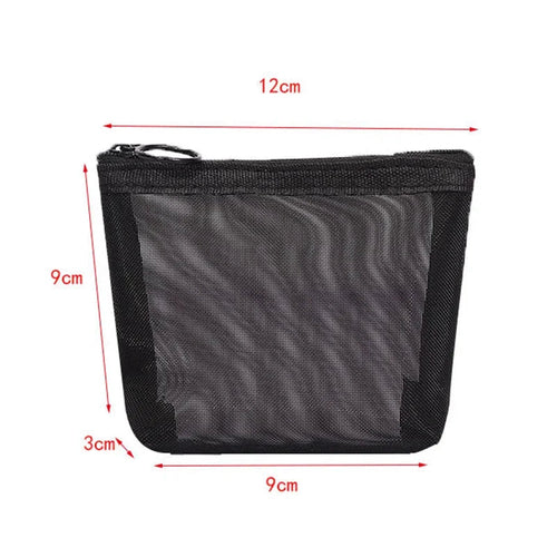 Bolsa de maquillaje de malla negra para mujer, bolsa de cosméticos transparente, pequeña y grande
