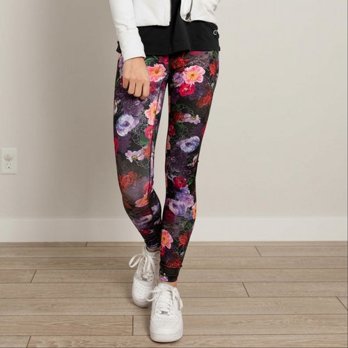 Pantalon de sport taille haute à fleurs longueur cheville