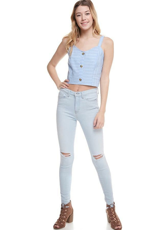 Stripe Button Front Crop Top
