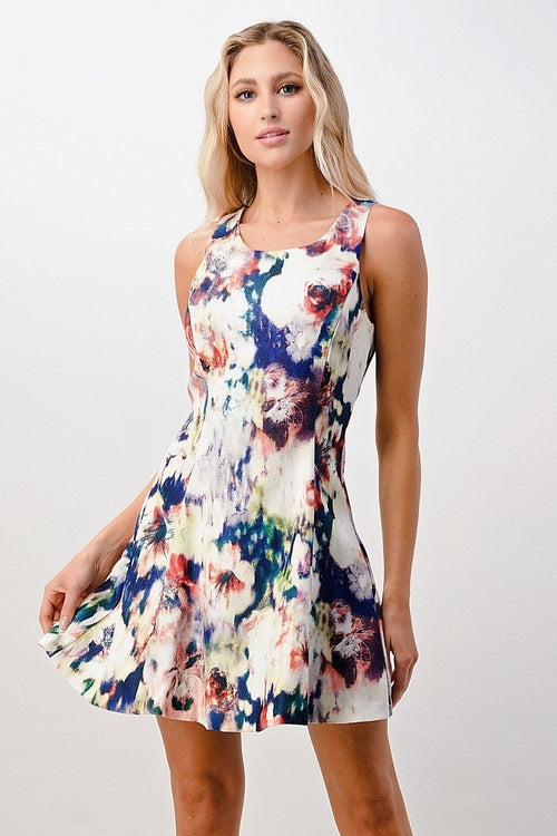 Vestido sin mangas de corte A con estampado floral de acuarela