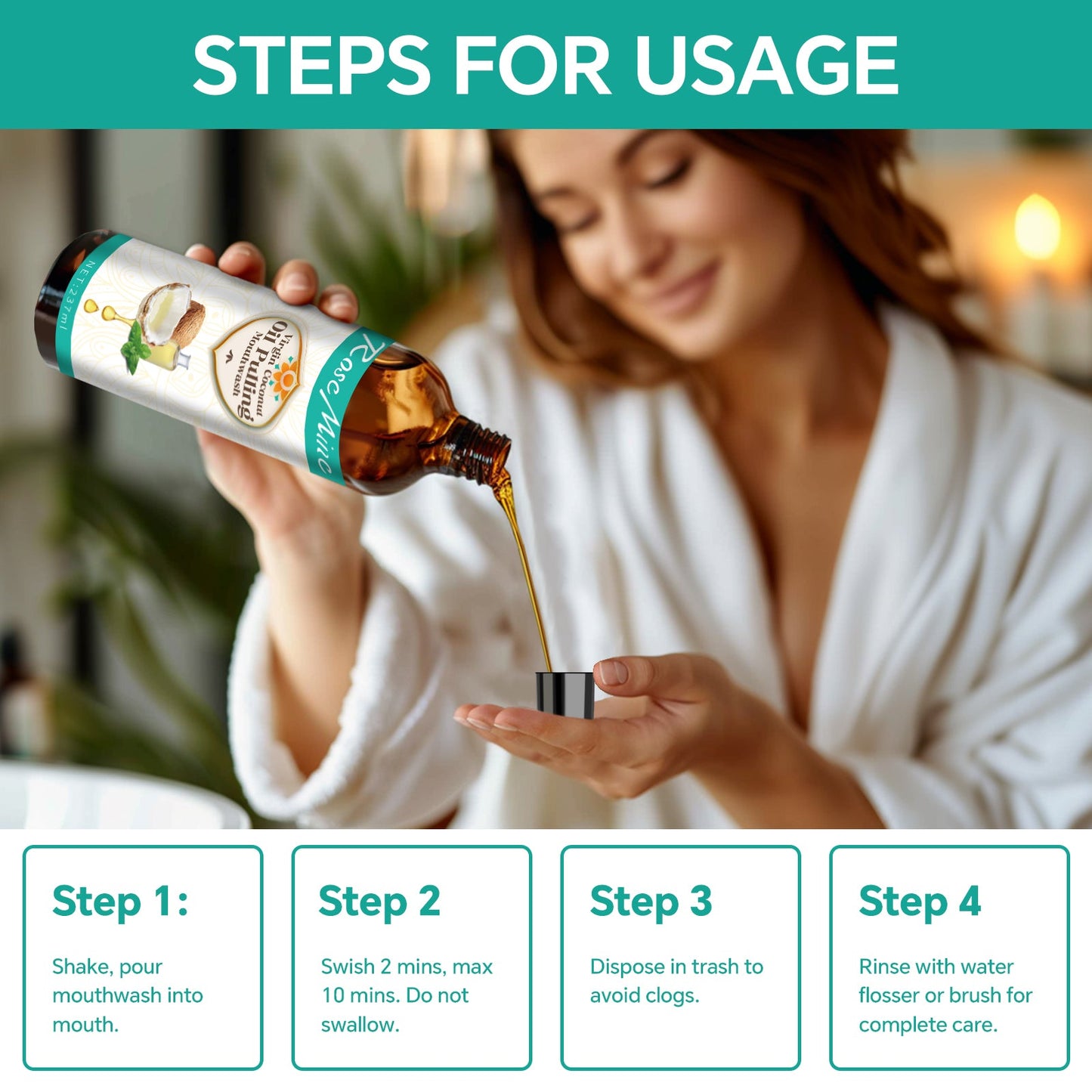 Coconut Oil Pulling (8 Fl.Oz) Alcohol Free Mouthwash Oil for Fresh
