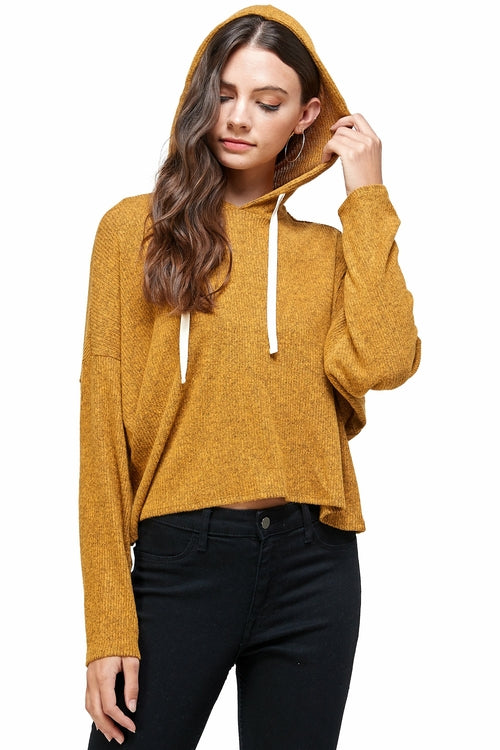Pull à capuche côtelé bicolore brossé