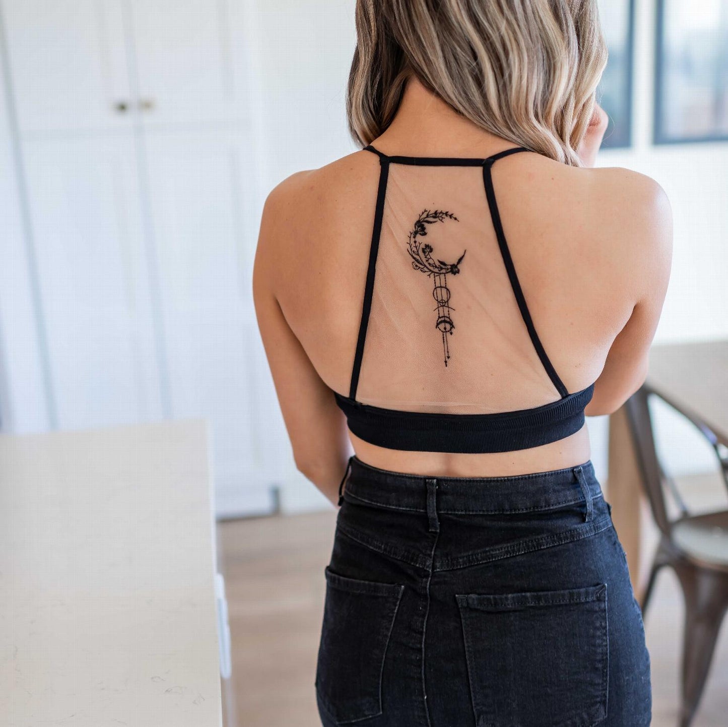 Crescent Moon Dream Catcher Tattoo Mesh Bralette