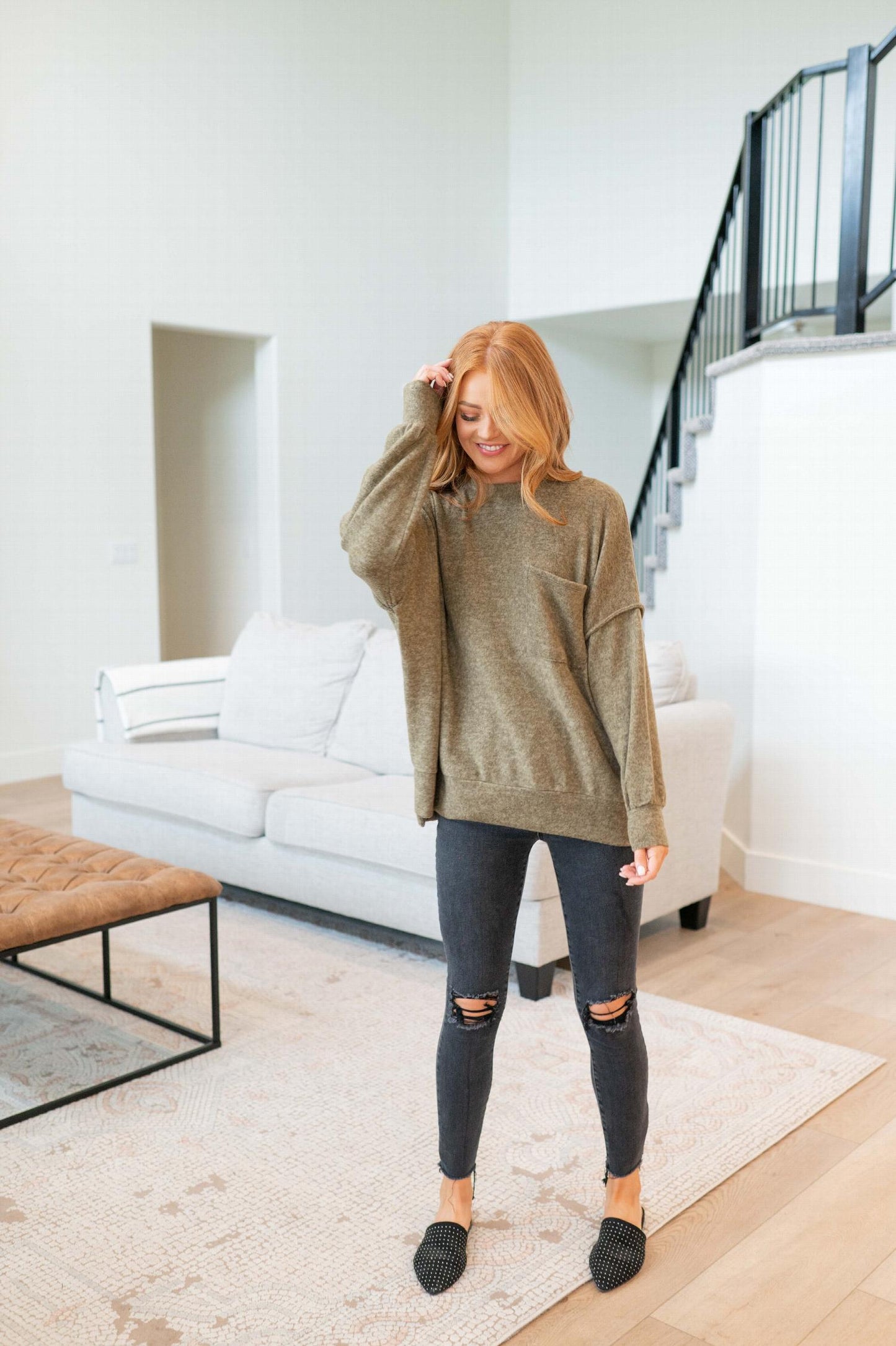 Sudadera extragrande con hombros caídos y efecto melange cepillado