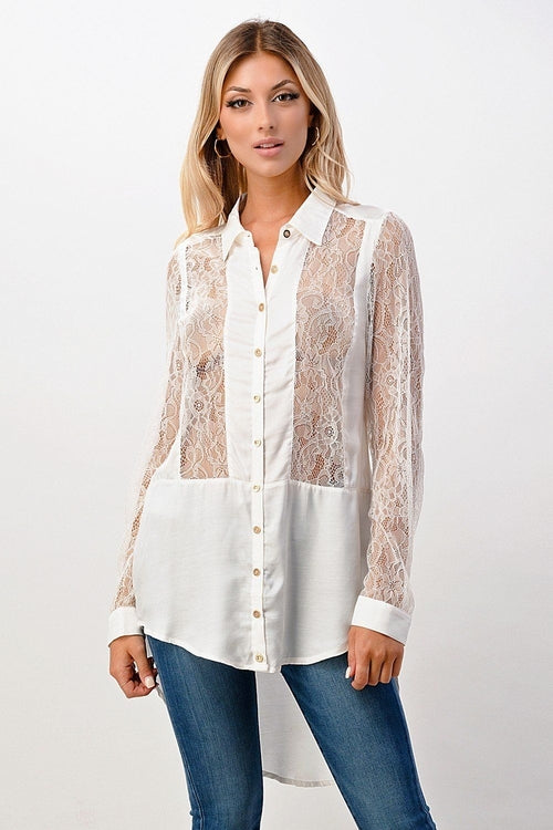 Tunique boutonnée en dentelle transparente