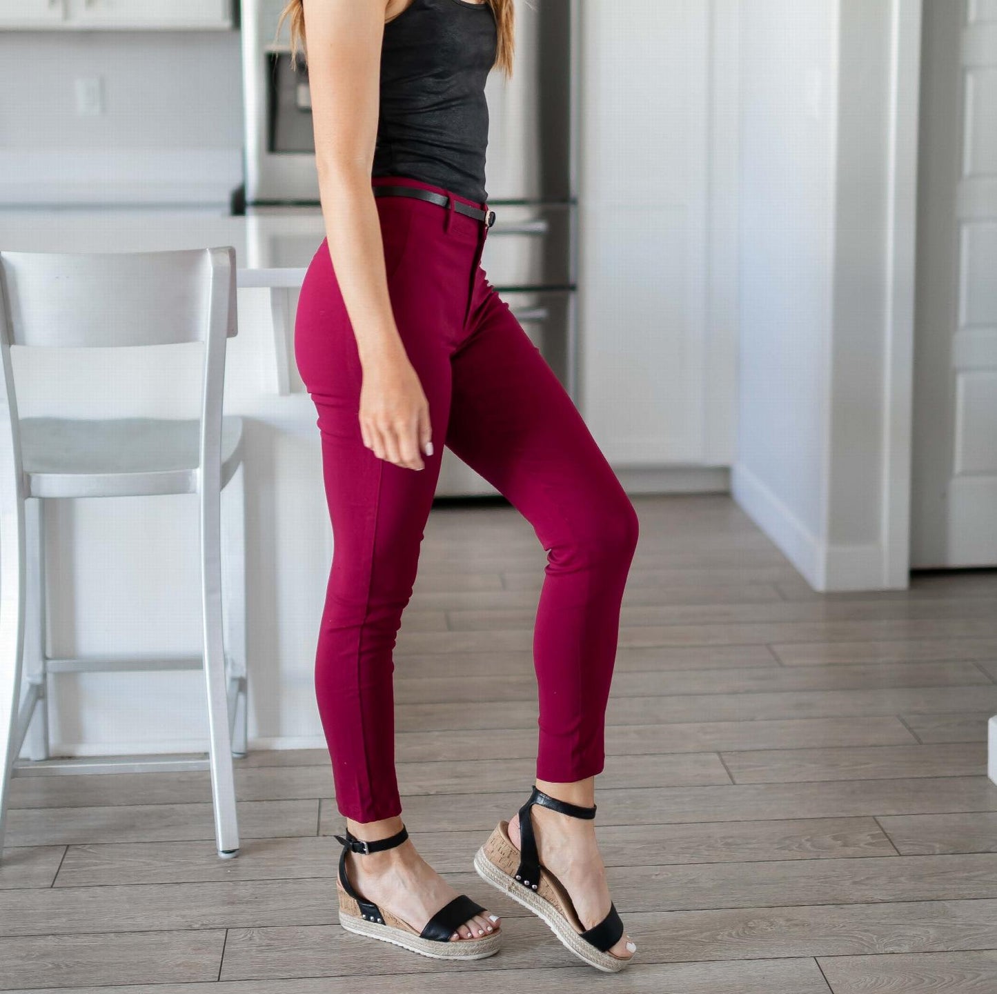 Pantalones bengalíes con cinturón - rojo rubí