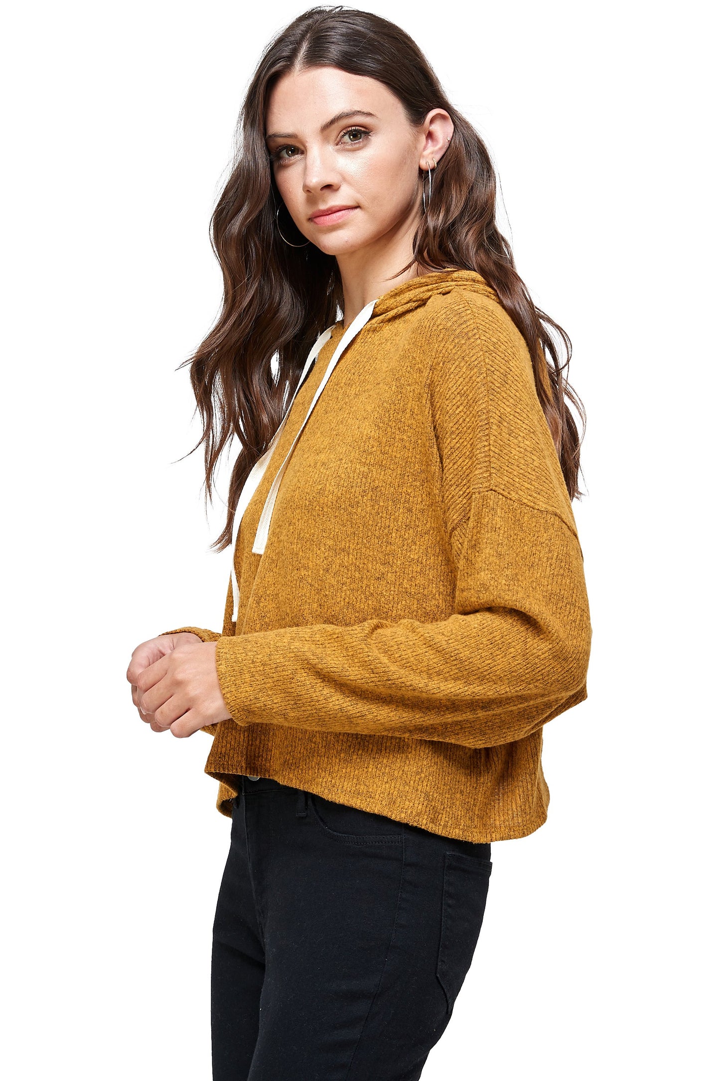 Pull à capuche côtelé bicolore brossé