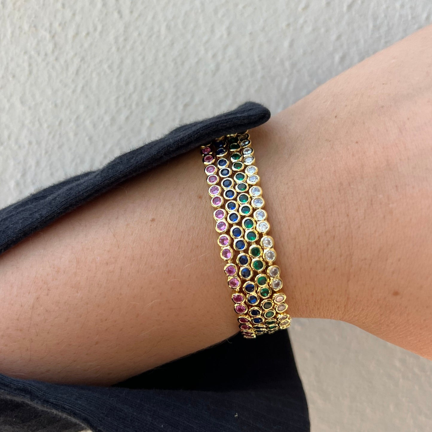 Bracelet tennis à lunette - Émeraude