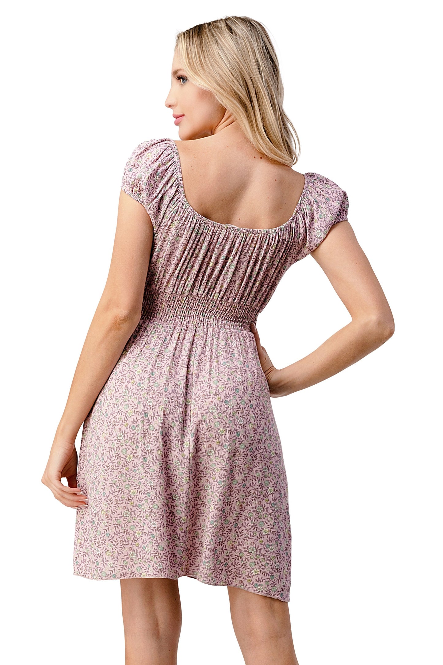 Vestido Emma con mangas cortas y lazo delantero con estampado de margaritas