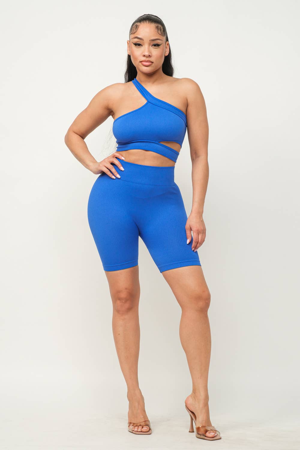Cut Out One Shoulder Strap Top And Shorts Set
