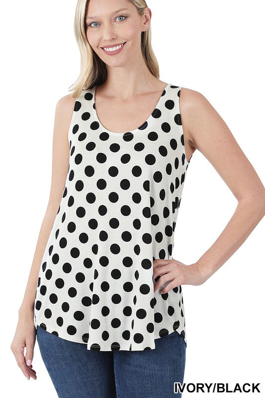 Top de lunares sin mangas con cuello redondo y dobladillo redondeado