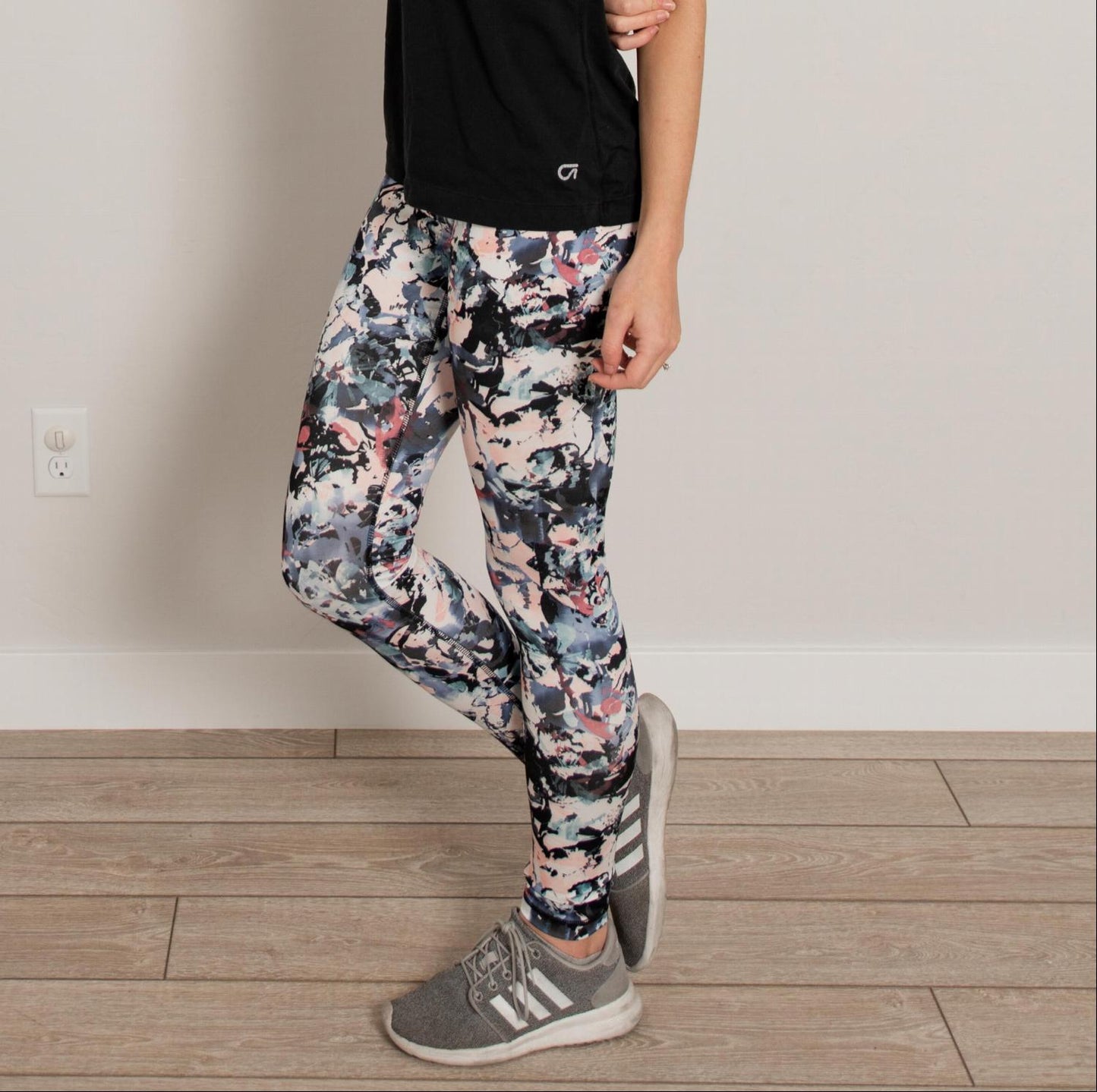 Pantalon de sport taille haute à fleurs longueur cheville