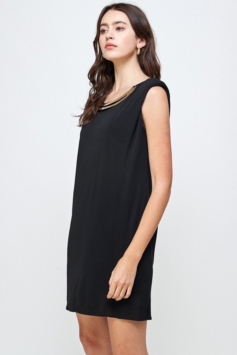 Minivestido sin mangas con escote adornado