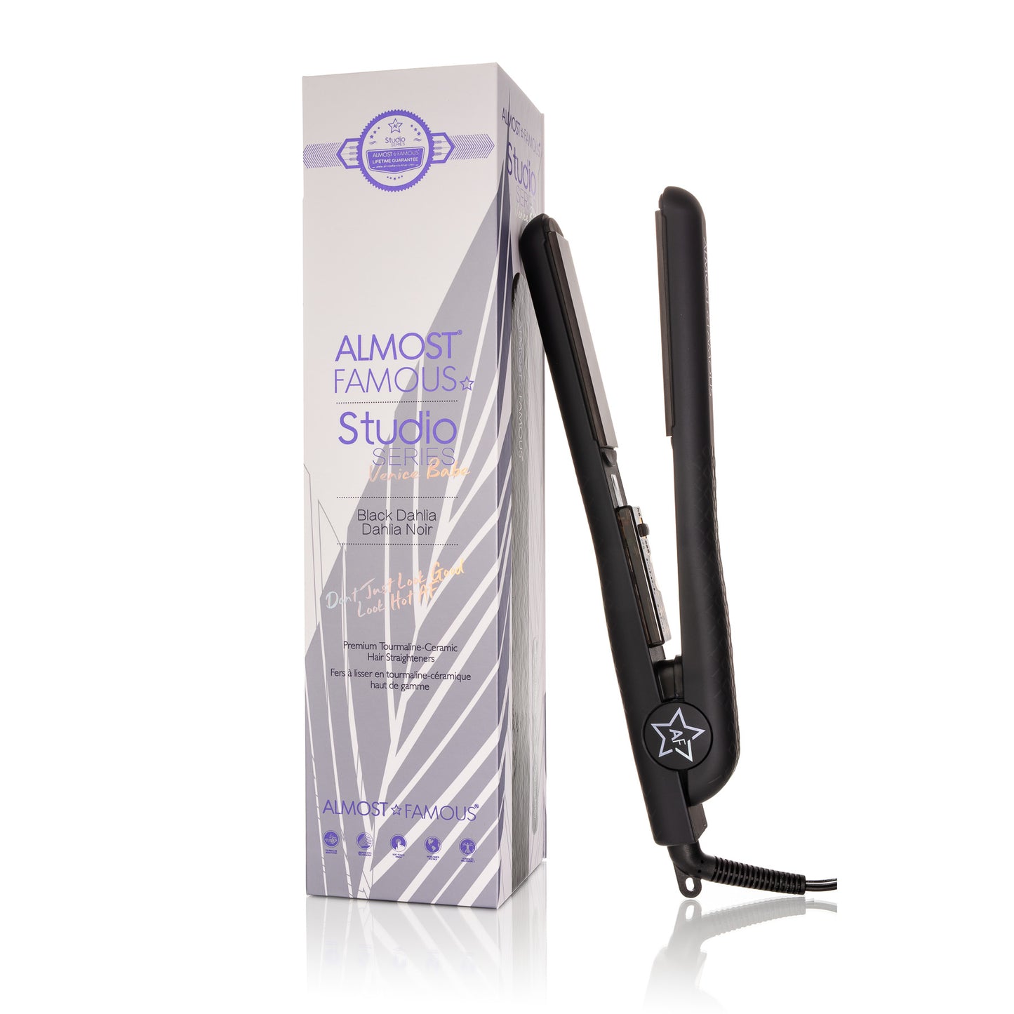 Fer plat Venice Babe Almost Famous de 1,25" avec plaques infusées de pierres précieuses de luxe