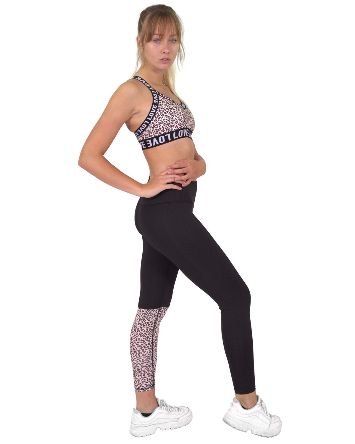 Conjunto de leggings y sujetador deportivo Jordena - Negro y estampado de leopardo