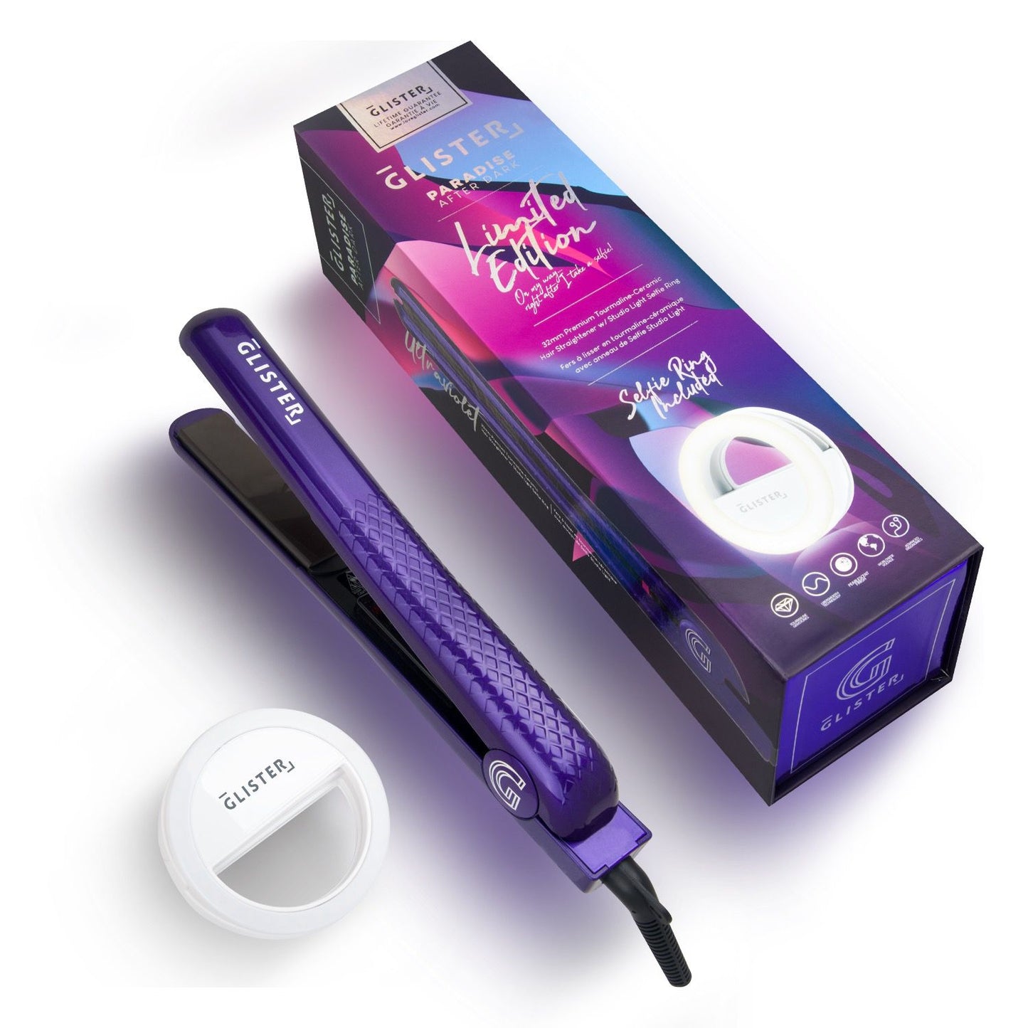 Plancha para el cabello Paradise After Dark (con anillo para selfies adicional) - Ultravioleta