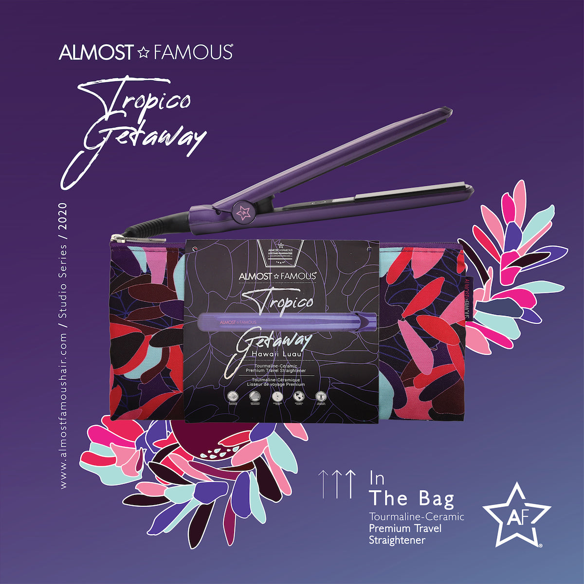 Fer à lisser de voyage miniature Tropico Getaway Almost Famous de 0,5" + sac de créateur