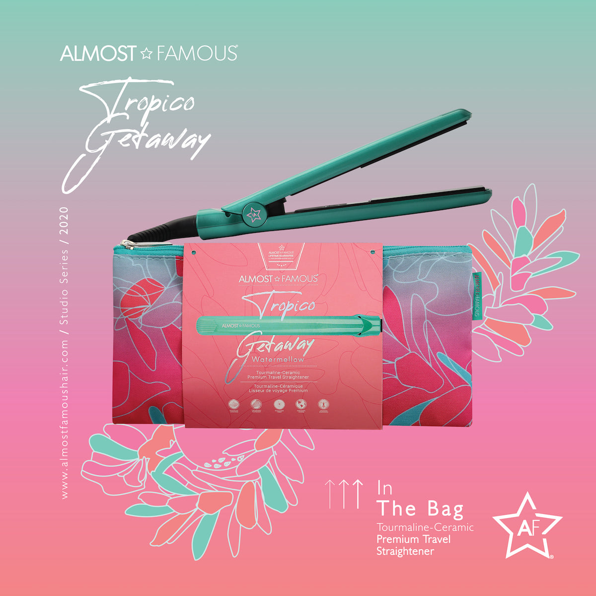 Fer à lisser de voyage miniature Tropico Getaway Almost Famous de 0,5" + sac de créateur