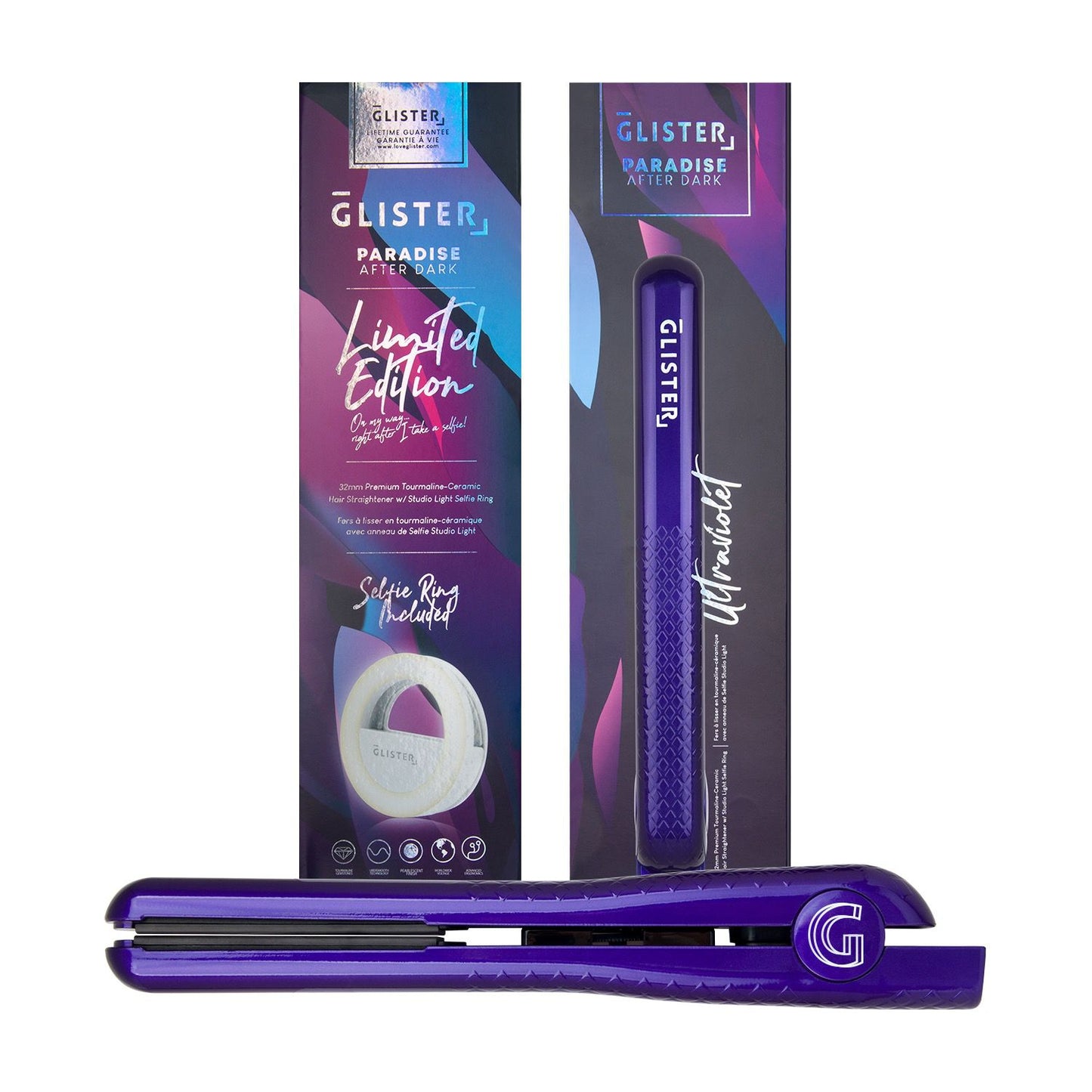 Plancha para el cabello Paradise After Dark (con anillo para selfies adicional) - Ultravioleta