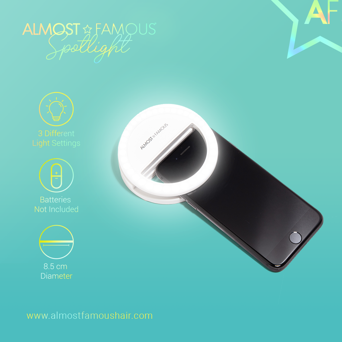 Lampe à selfie Almost Famous Spotlight – Noir