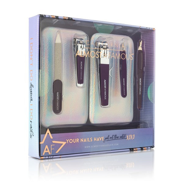 Kit de manucure Almost Famous avec étui de voyage holographique argenté