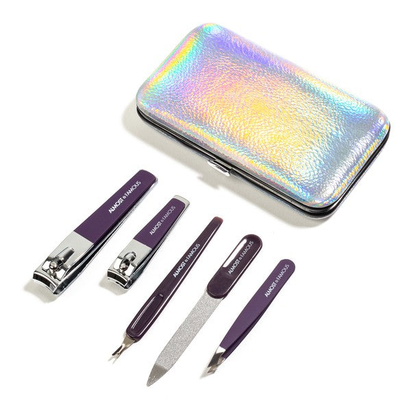 Kit de manucure Almost Famous avec étui de voyage holographique argenté