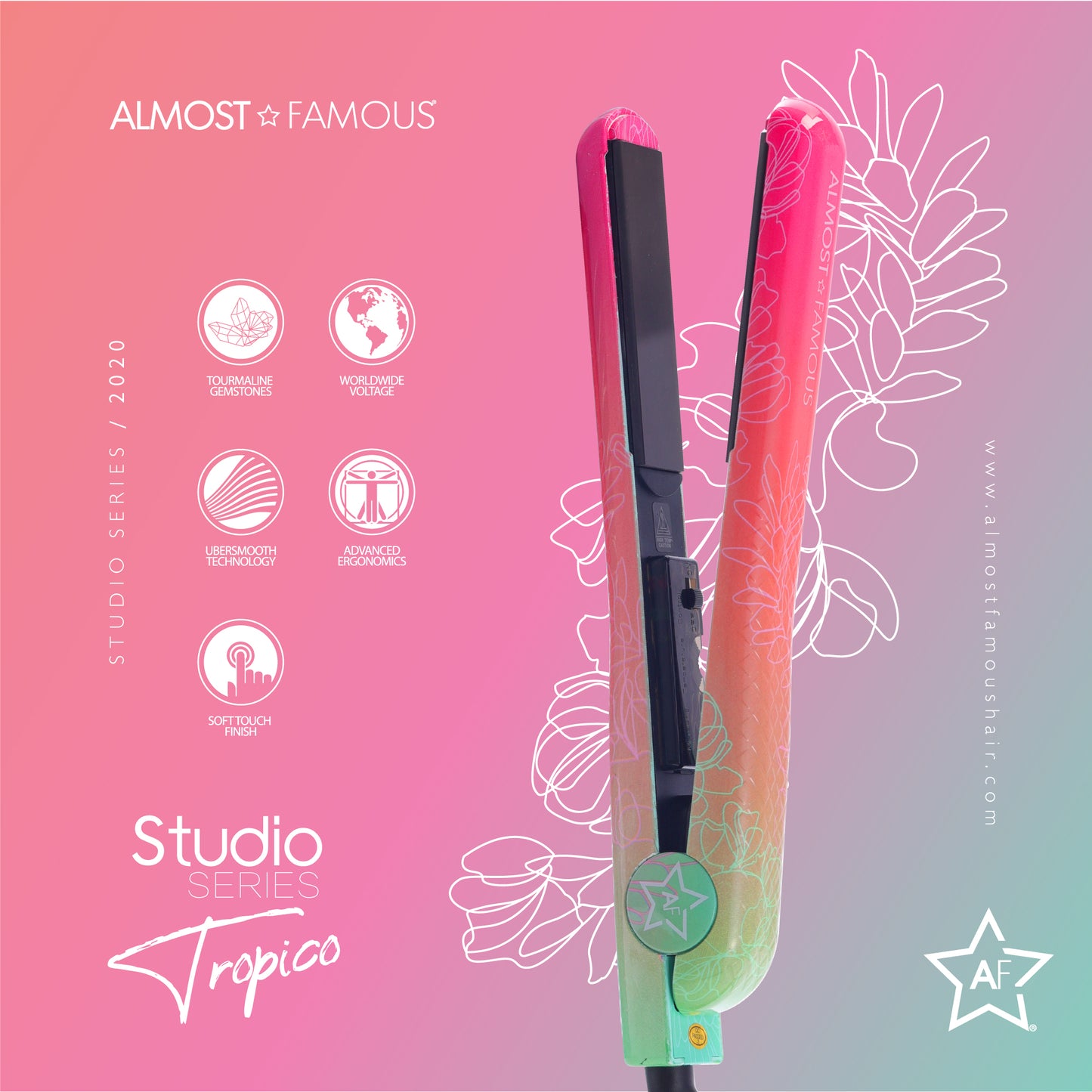 Fer plat Tropico Studio Almost Famous de 1,25" avec motif Waterprint