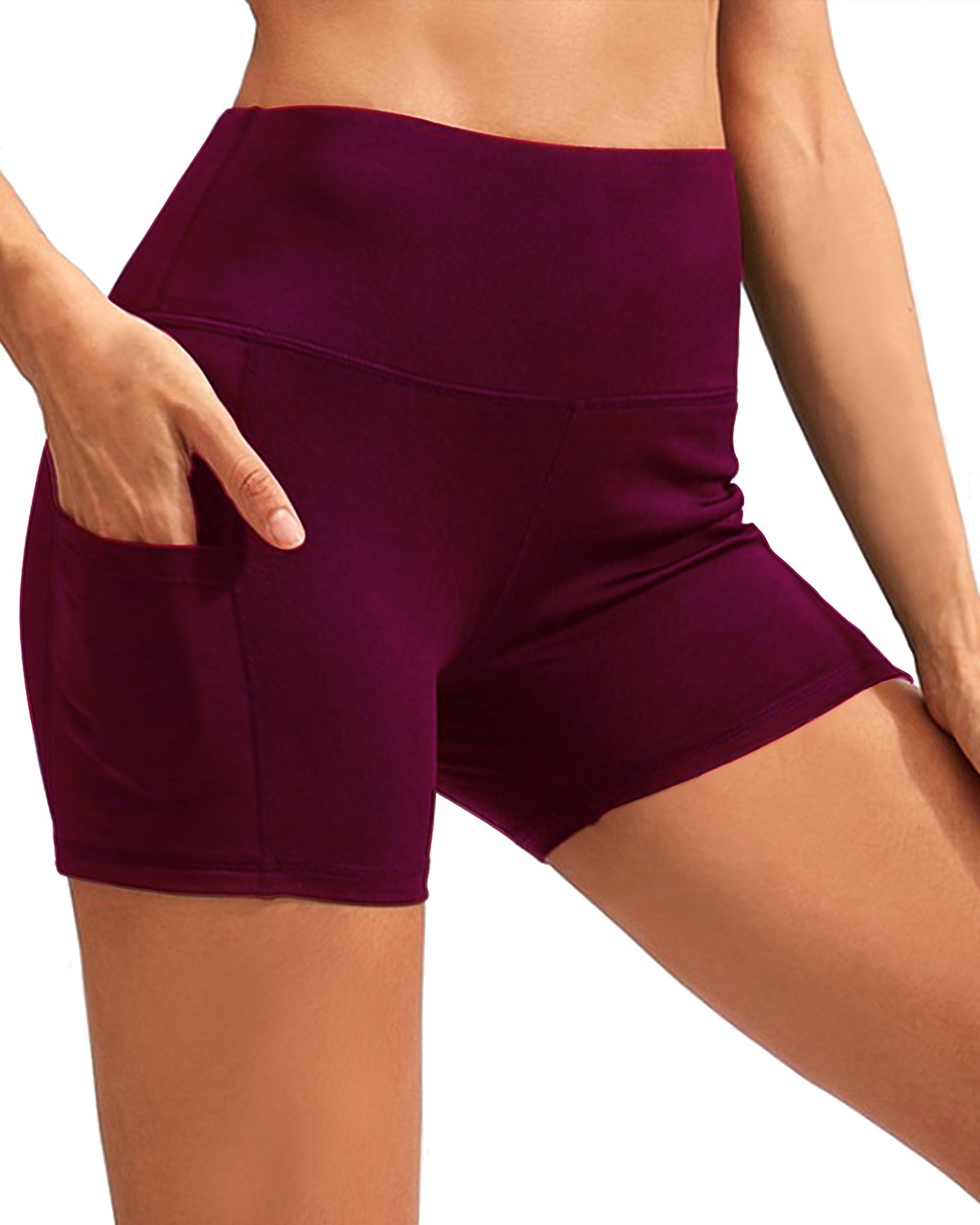 PANTALONES CORTOS DE YOGA DE CINTURA ALTA CON BOLSILLO CALCAO - ROJO