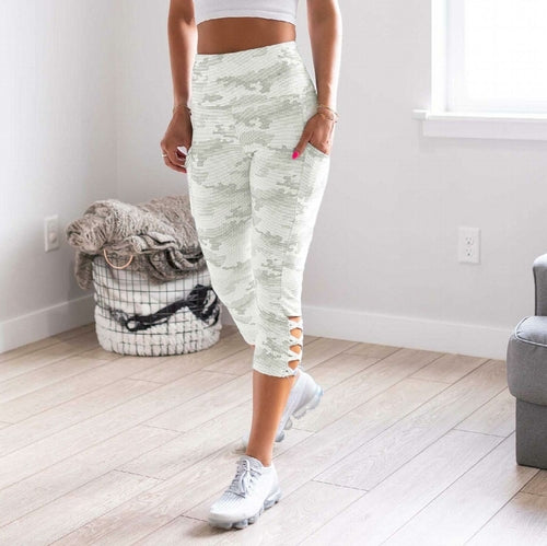 Leggings de yoga capris à découpes croisées camouflage pour femmes, envoyés 2 pantalons