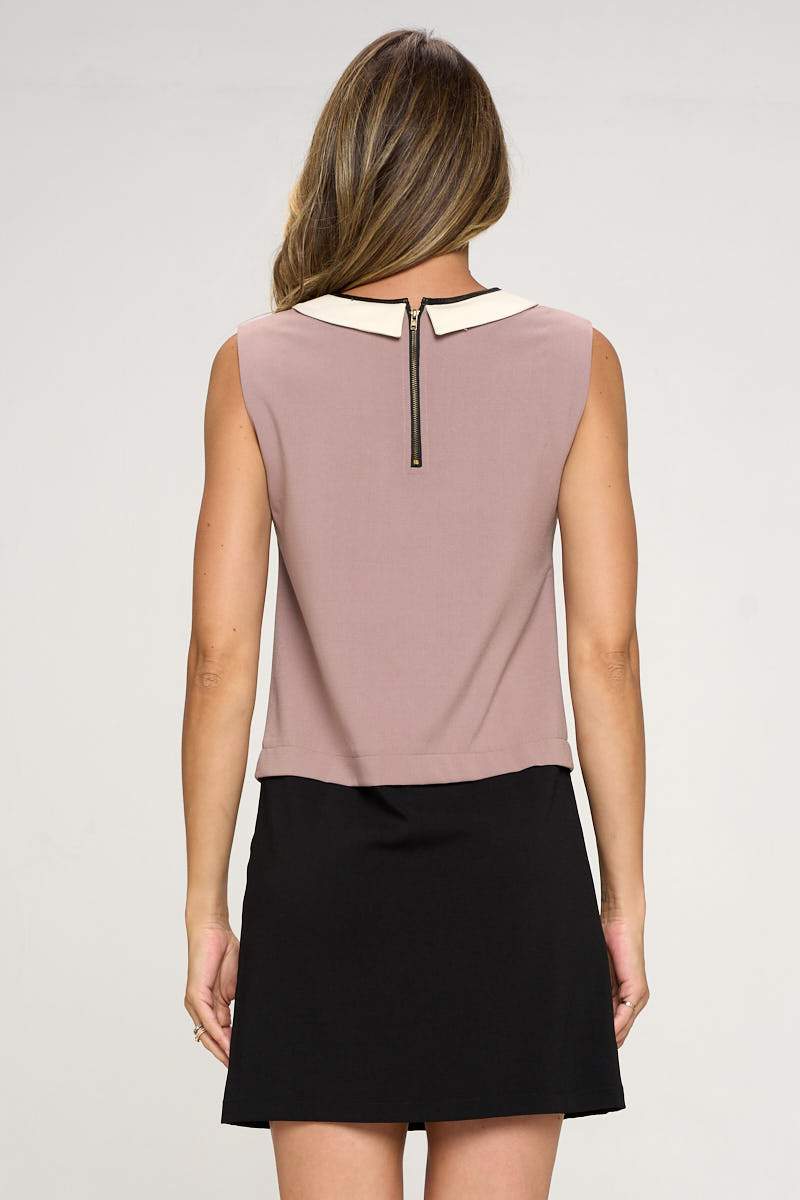 Vestido sin mangas con cuello Peter Pan en contraste