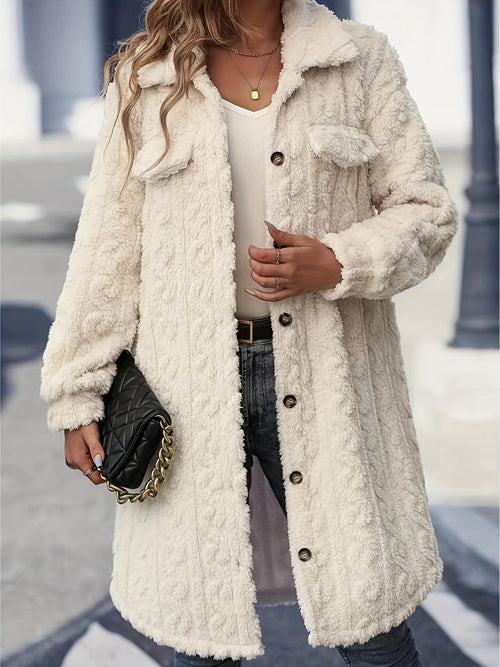 Manteau long boutonné à manches longues et duveteux