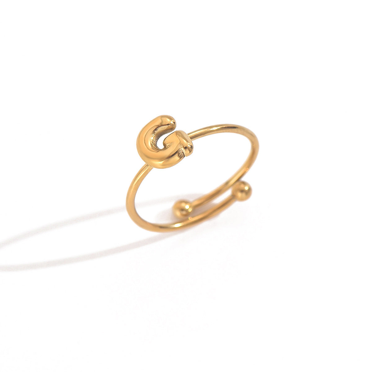 Bague alphabet moderne en acier inoxydable plaqué or 18 carats Lxalry avec accents sphériques poli miroir, bijoux hypoallergéniques pour femmes, sans danger pour la peau, ne se décolore pas, cadeau de luxe, lettres AZ complètes