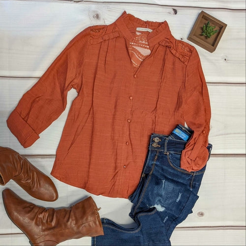 V-neck Button Down Woven Top