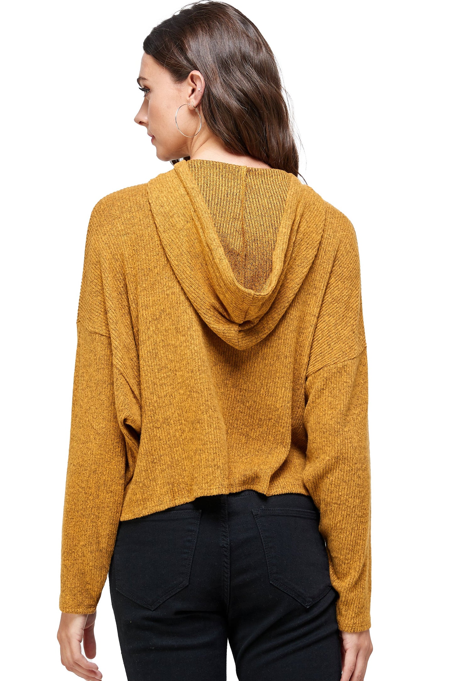 Pull à capuche côtelé bicolore brossé