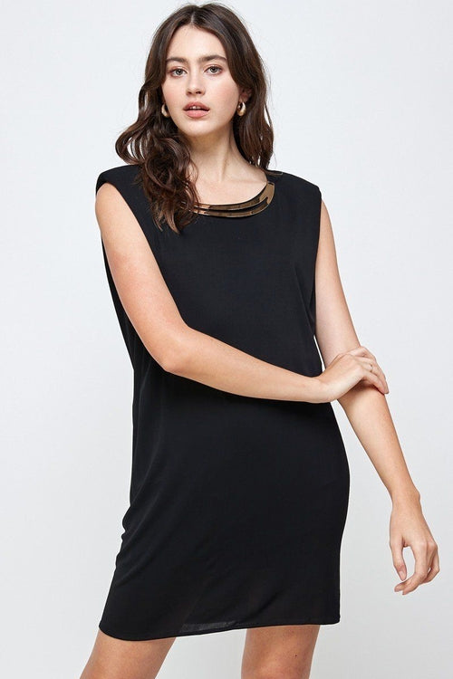 Minivestido sin mangas con escote adornado