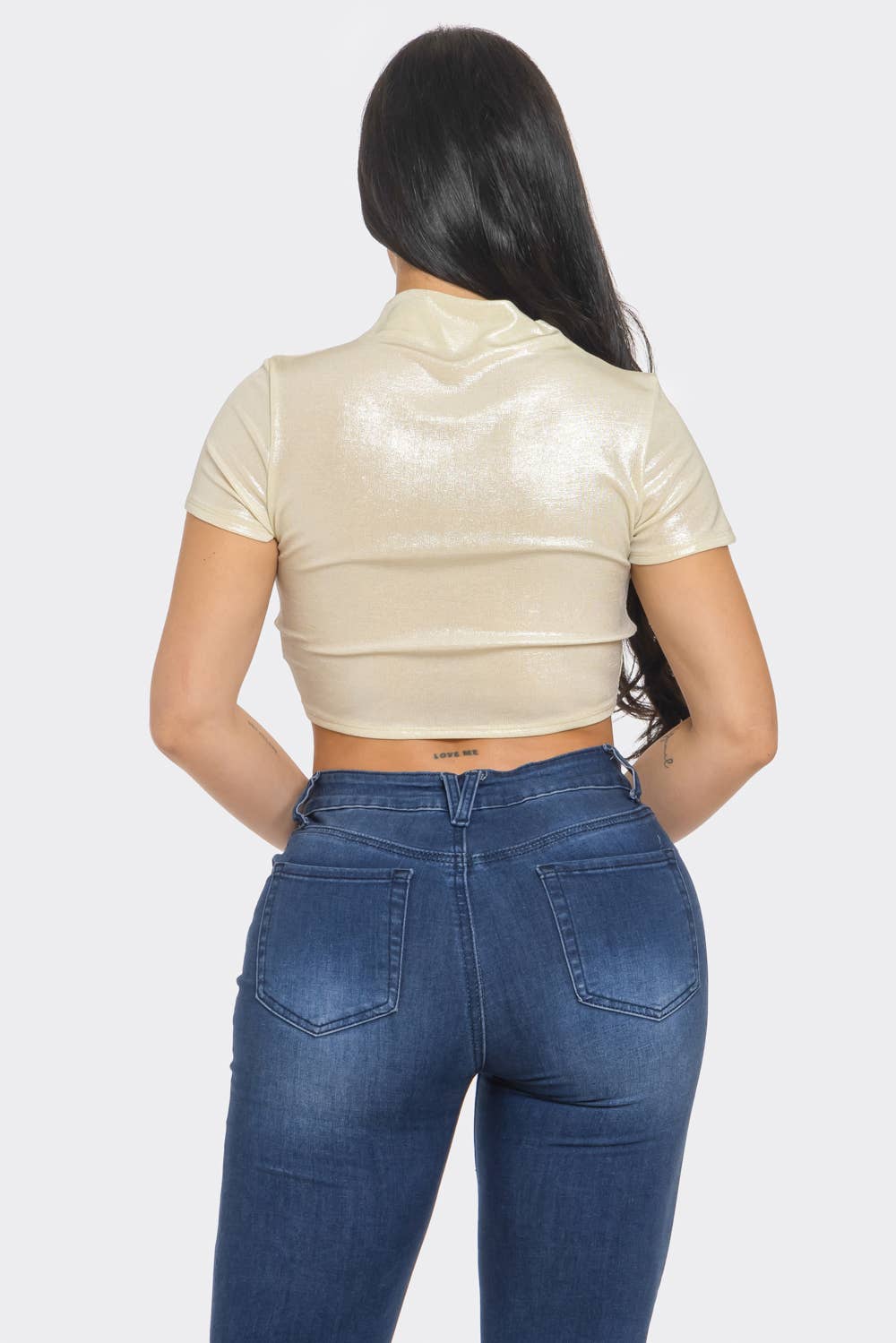 Slinky Foil Front O-Ring Cut Out Shirring Top