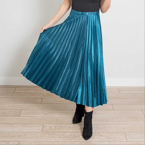 Falda midi de seda plisada con cremallera lateral