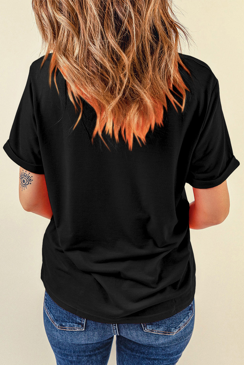 Camiseta de manga corta con cuello redondo y bandera estadounidense con diamantes de imitación